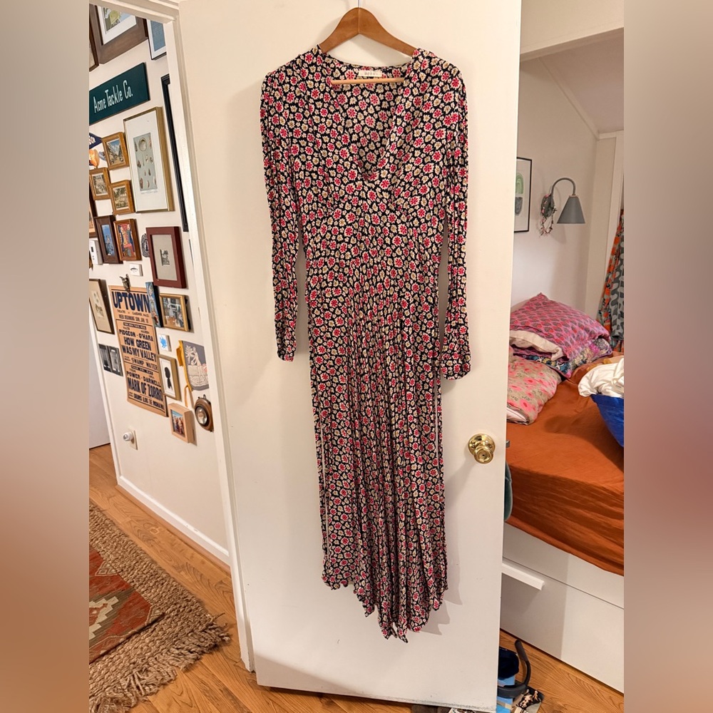 Doen Pink and Black Floral Long Sleeve Dress